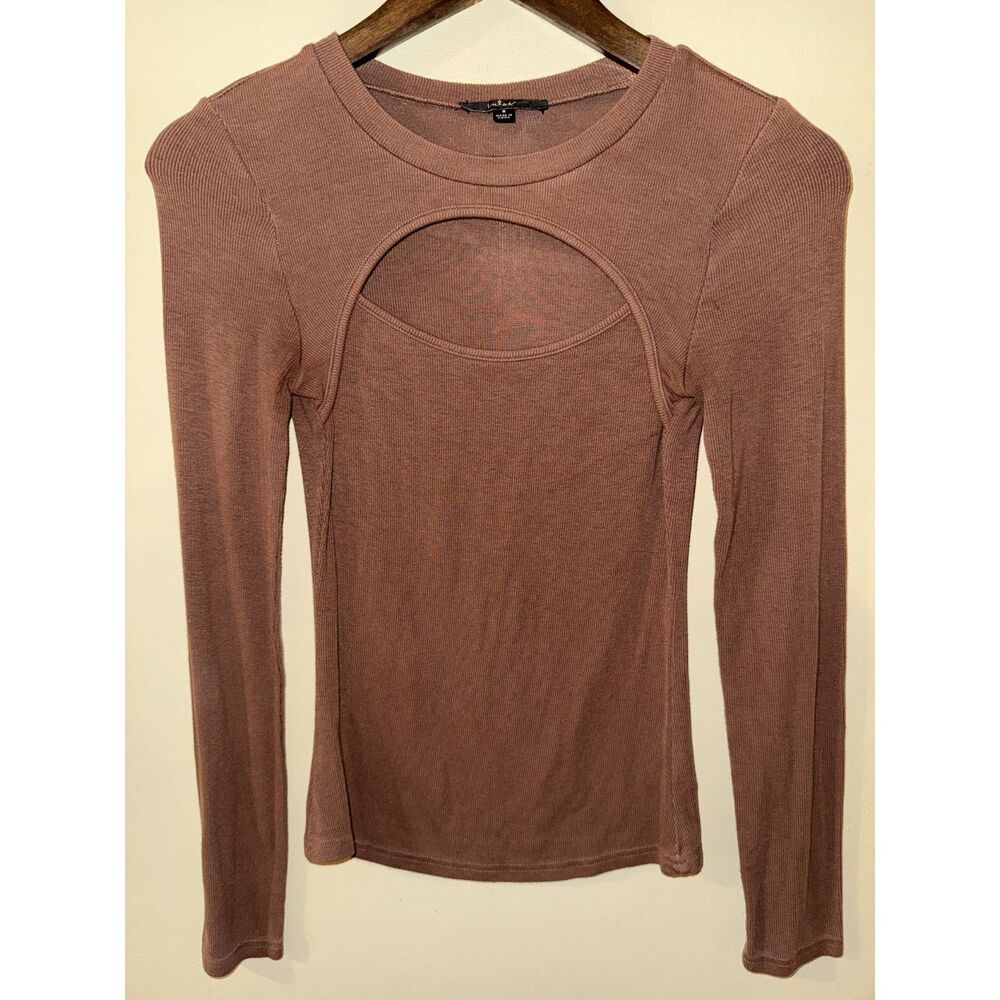 Lulus Brown Ribbed Front Cutout Long Sleeve Top Size Small